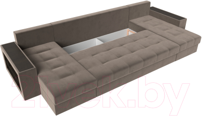 Диван П-образный Лига Диванов Дубай полки слева (велюр коричневый)