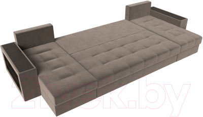 Диван П-образный Лига Диванов Дубай полки слева (велюр коричневый)