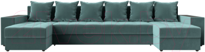 Диван П-образный Лига Диванов Дубай полки слева (велюр бирюзовый)