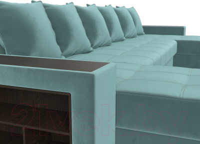 Диван П-образный Лига Диванов Дубай полки слева (велюр бирюзовый)