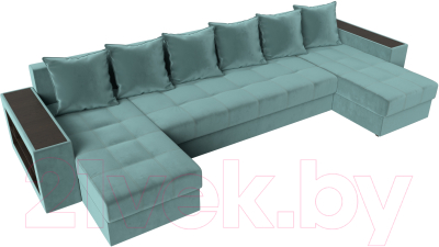 Диван П-образный Лига Диванов Дубай полки слева (велюр бирюзовый)