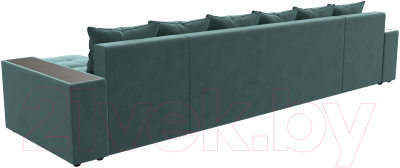 Диван П-образный Лига Диванов Дубай полки слева (велюр бирюзовый)