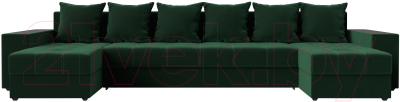 Диван П-образный Лига Диванов Дубай полки слева (велюр зеленый)