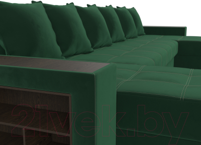Диван П-образный Лига Диванов Дубай полки слева (велюр зеленый)