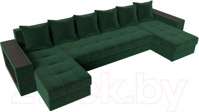 Диван П-образный Лига Диванов Дубай полки слева (велюр зеленый)