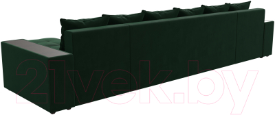Диван П-образный Лига Диванов Дубай полки слева (велюр зеленый)