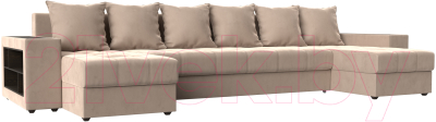 Диван П-образный Лига Диванов Дубай полки слева (велюр бежевый) - фото