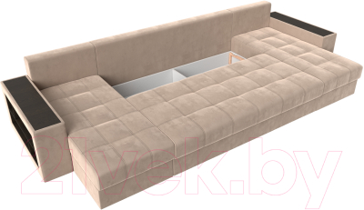 Диван П-образный Лига Диванов Дубай полки слева (велюр бежевый)
