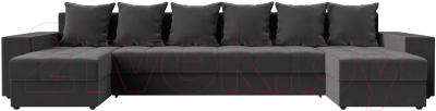 Диван П-образный Лига Диванов Дубай полки слева (велюр серый)