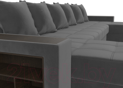 Диван П-образный Лига Диванов Дубай полки слева (велюр серый)