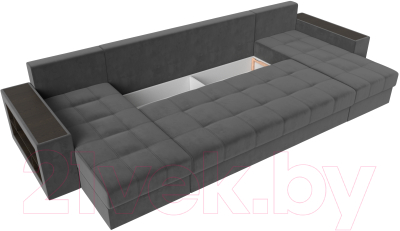 Диван П-образный Лига Диванов Дубай полки слева (велюр серый)