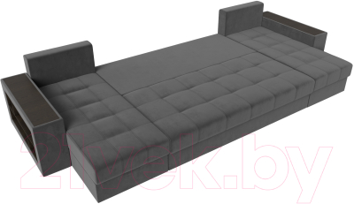 Диван П-образный Лига Диванов Дубай полки слева (велюр серый)