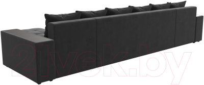 Диван П-образный Лига Диванов Дубай полки слева (велюр серый)