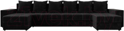Диван П-образный Лига Диванов Дубай полки слева (велюр черный)