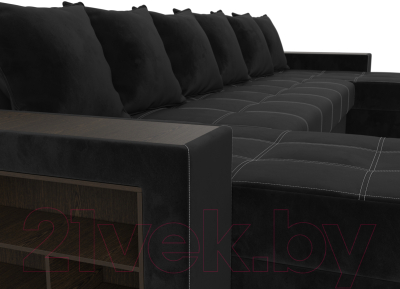 Диван П-образный Лига Диванов Дубай полки слева (велюр черный)