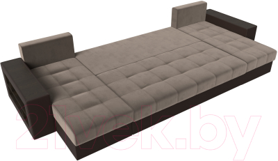 Диван П-образный Лига Диванов Дубай полки слева (велюр коричневый/экокожа коричневый)