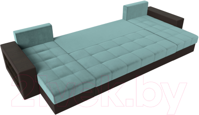 Диван П-образный Лига Диванов Дубай полки слева (велюр бирюзовый/экокожа коричневый)