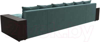 Диван П-образный Лига Диванов Дубай полки слева (велюр бирюзовый/экокожа коричневый)