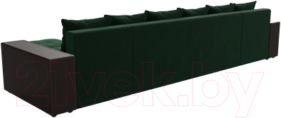 Диван П-образный Лига Диванов Дубай полки слева (велюр зеленый/экокожа коричневый)