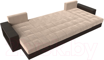 Диван П-образный Лига Диванов Дубай полки слева (велюр бежевый/экокожа коричневый)