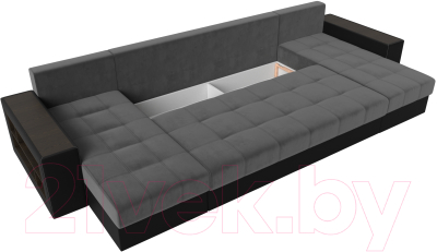 Диван П-образный Лига Диванов Дубай полки слева (велюр серый/экокожа черный)