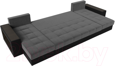 Диван П-образный Лига Диванов Дубай полки слева (велюр серый/экокожа черный)