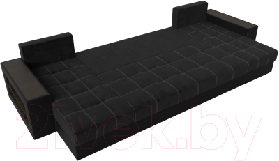 Диван П-образный Лига Диванов Дубай полки слева (велюр черный/экокожа черный)