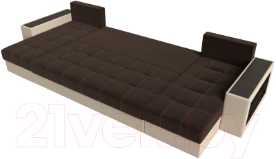 Диван П-образный Лига Диванов Дубай полки справа (микровельвет коричневый/экокожа бежевый)