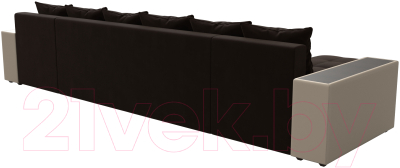 Диван П-образный Лига Диванов Дубай полки справа (микровельвет коричневый/экокожа бежевый)