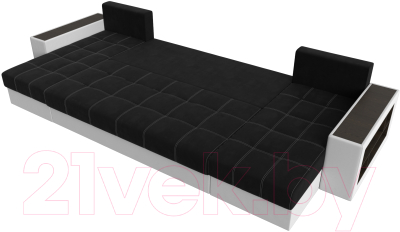 Диван П-образный Лига Диванов Дубай полки справа (микровельвет черный/экокожа белый)