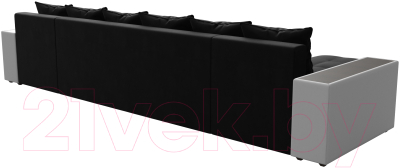 Диван П-образный Лига Диванов Дубай полки справа (микровельвет черный/экокожа белый)