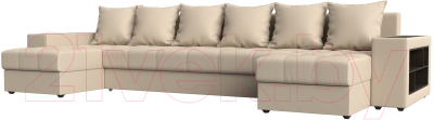 Диван П-образный Лига Диванов Дубай полки справа (экокожа бежевый) - фото