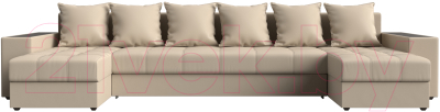 Диван П-образный Лига Диванов Дубай полки справа (экокожа бежевый)