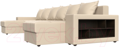 Диван П-образный Лига Диванов Дубай полки справа (экокожа бежевый)