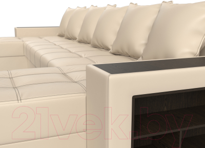 Диван П-образный Лига Диванов Дубай полки справа (экокожа бежевый)