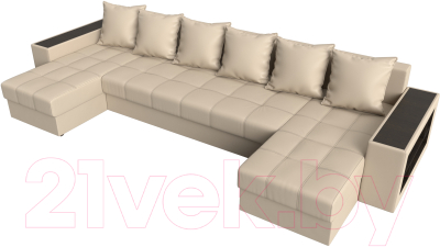 Диван П-образный Лига Диванов Дубай полки справа (экокожа бежевый)