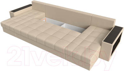 Диван П-образный Лига Диванов Дубай полки справа (экокожа бежевый)