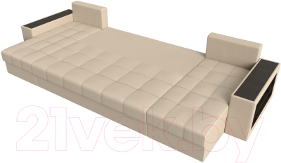 Диван П-образный Лига Диванов Дубай полки справа (экокожа бежевый)