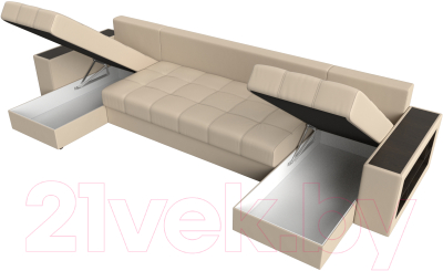 Диван П-образный Лига Диванов Дубай полки справа (экокожа бежевый)