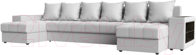 Диван П-образный Лига Диванов Дубай полки справа (экокожа белый) - фото