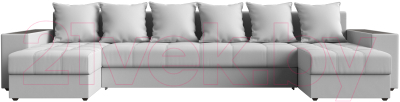 Диван П-образный Лига Диванов Дубай полки справа (экокожа белый)