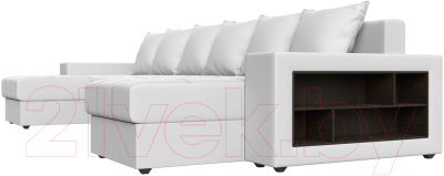 Диван П-образный Лига Диванов Дубай полки справа (экокожа белый)