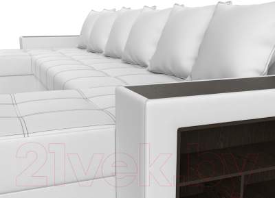 Диван П-образный Лига Диванов Дубай полки справа (экокожа белый)