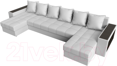 Диван П-образный Лига Диванов Дубай полки справа (экокожа белый)