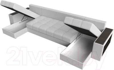 Диван П-образный Лига Диванов Дубай полки справа (экокожа белый)