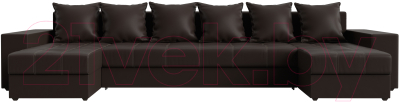 Диван П-образный Лига Диванов Дубай полки справа (экокожа коричневый)