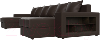 Диван П-образный Лига Диванов Дубай полки справа (экокожа коричневый)