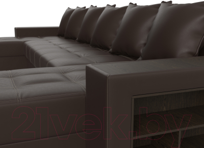 Диван П-образный Лига Диванов Дубай полки справа (экокожа коричневый)