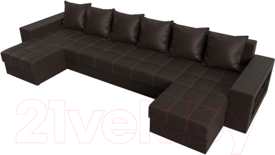 Диван П-образный Лига Диванов Дубай полки справа (экокожа коричневый)