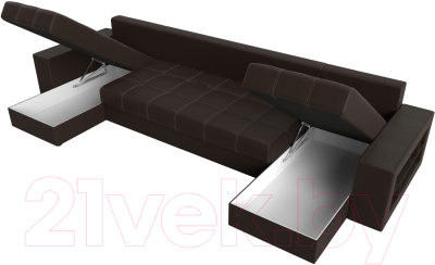 Диван П-образный Лига Диванов Дубай полки справа (экокожа коричневый)
